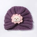 Bonnet en tricot violet pour bébé avec broderie lion mignonne et design de nœud torsadé - Violet Taro