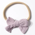 Elastic nylon baby headband with a soft light purple gauze double layer bow knot - Taro Purple