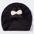 Detail of black knit baby turban with white bow and cute bunny embroidery - Black