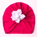 Rose red baby turban flower hat made of soft thermal cotton fabric for newborns - Rose Red