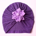 Infant winter thermal beanie in deep purple featuring a soft layered fabric flower - Purple
