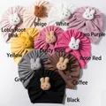 Detail of baby knitted knot hats in ten colors featuring cute 3D plush bunny ears - 10 Colors Mixed