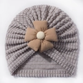 Infant waffle knit turban hat in dusty purple with a decorative 3D flower detail - Gray