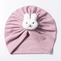 Pink newborn turban hat with soft plush bunny ears and warm knit fabric design - Taro Purple