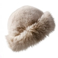 Close-up of the plush faux fur texture and beige winter bucket hat material - Light Coffee