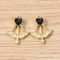 Detail showing gold cupid heart arrow charms with black stones for jewelry making - 5 Pieces / Gold Black