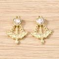 Macro detail of gold Cupid arrow heart charms with wings and clear zircon stone - 5 Pieces / Gold White