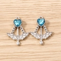 Close-up of heart-shaped arrow charms with light blue crystal inlay and silver alloy finish - 5 Pieces / Silver Blue