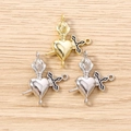 DIY metal heart sword pendants set in gold and silver for jewelry making charms - 5 Pieces / Multicolor