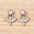 Detailed view of pink heart crystal pendants with silver wings and Cupid arrow design - 5 Pieces / Silver Pink