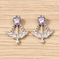 Macro detail of Cupid arrow heart pendants with purple faceted gemstones and silver finish - 5 Pieces / Silver Purple