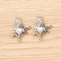 Silver heart and sword DIY pendant charms for jewelry making with black enamel details - 5 Pieces / Silver