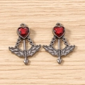 Detail of cupid arrow charms with red heart crystals and wings for DIY jewelry - 5 Pieces / Black Red