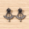 Detailed view of dark gothic heart and arrow wing pendants in gun black alloy finish - 5 Pieces / Black