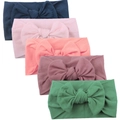 5-piece baby nylon headband set with large double-layered bows in assorted Morandi colors - Navy Light Pink Pink Mauve Green