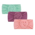 Three-piece baby nylon headbands with floral knots in mint green, purple, and orange - Mint Green Deep Purple Pink