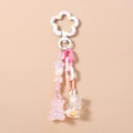 Cute pink beaded bear keychain with white flower clip and sequin bear charm detail - Beaded Bear