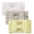 Lot de trois bandeaux bébé en nylon blanc, gris clair et jaune pâle avec de grands nœuds - Blanc Gris Beige