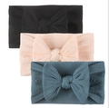 Lot de trois bandeaux pour bébé en nylon avec nœuds, coloris noir, rose et bleu-gris - Noir Rose Chair Marine