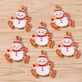 6-piece set of enamel skiing snowman charms with gold trim for DIY jewelry making - 10 Pieces Pack / Snowman