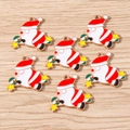 Set of 6 cartoon Santa Claus enamel alloy charms with candy cane for DIY jewelry making - 10 Pieces Pack / Flying Santa Claus