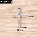Macro detail of a 30mm rhinestone cross pendant with 1.6g weight and silver finish - Silver Cross (YD1497)