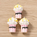 Three creative 3D popcorn bucket charms with metal loops for DIY jewelry making - 5 Pieces / Pink