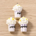 Set of creative 3D popcorn bucket charms with silver loops for DIY craft projects - 5 Pieces / Purple