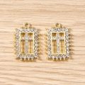 Macro detail of gold rectangle cross charms with clear rhinestones for DIY jewelry - Gold Rhinestone