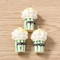Lot de trois pendentifs seau à pop-corn créatifs avec rayures vertes et anneaux argent - 5 Pièces / Vert