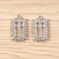 Detailed view of silver rectangular pendants with crystal pavé cross for DIY jewelry - Silver Rhinestone / 5 Pieces