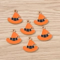 Pack of 6 Halloween witch hat charms in orange enamel with gold buckles for DIY jewelry - Witch Hat Style (Hat)