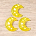 Detail of yellow crescent moon resin pendants with embedded stars for DIY jewelry - 10 Pieces Pack / Yellow