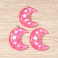 Colgantes de luna en resina rosa con lentejuelas de estrella y aros para bisutería DIY - Paquete de 10 / Rosa rojo