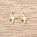 Detail eines DIY-Schmuckanhängers in Sternform mit weißer Emaille und glänzendem Straßstein - 5 Stück / Goldweiß Doppelstern