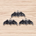 Lot de trois breloques chauve-souris noires pailletées pour bijoux Halloween - Forme de Chauve-souris / Lot de 10 / Noir (Avec Paillettes Argentées)