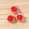 Detail of red watermelon charm alloy pendants with gold plating for DIY jewelry making - Round Watermelon (3143) / 5 Pieces / Watermelon