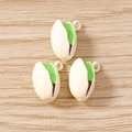 Three pistachio shaped alloy pendants with green kernels for DIY jewelry making - Pistachio Shape (3143) / 5 Pieces / Pistachio