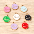 Colorful enamel heart love charms for DIY jewelry making earrings bracelets and necklaces - LOVE Letter Round Tag (3206) / 10 Pieces Pack / Multicolor
