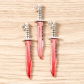 Macro detail of alloy bloody knife pendants with silver handles and red blades - 10 Pieces Pack / Dagger Shape