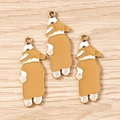 Detailed view of three corgi dog enamel alloy charms with gold plating for DIY jewelry - 10 Pieces Pack / Dog