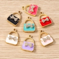 Set of colorful enamel handbag charms with crystal bows for DIY jewelry and necklaces - Multicolor