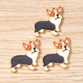 Detailed macro view of three enamel corgi dog charms for DIY jewelry making - 10 Pieces Pack / Black Corgi