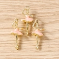 Vista dettagliata di ciondoli ballerina in smalto rosa e metallo dorato per gioielli - Oro Rosa