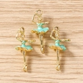 Detail of 3 ballet girl charms in gold finish and mint green enamel for DIY jewelry - Gold Green