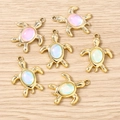 Set of 10 golden alloy sea turtle pendants with colorful opal-style stones for DIY jewelry - 10 Pieces Pack / Multicolor