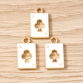 Macro detail of gold enamel playing card Ace of Clubs charms for jewelry making - 10 Pieces Pack / White
