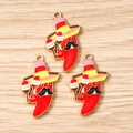 Detail view of Mexican chili enamel charms with sombreros and maracas for DIY jewelry - Mustache Chili / 10 Pieces Pack