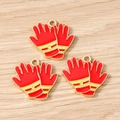 Macro detail of red alloy fire glove charms with gold plating for DIY jewelry making - Red Fire Gloves / 10 Pieces Pack