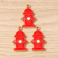 Detailed close-up of fire hydrant shaped red and gold alloy charms for DIY jewelry making - Fire Hydrant / 10 Pieces Pack